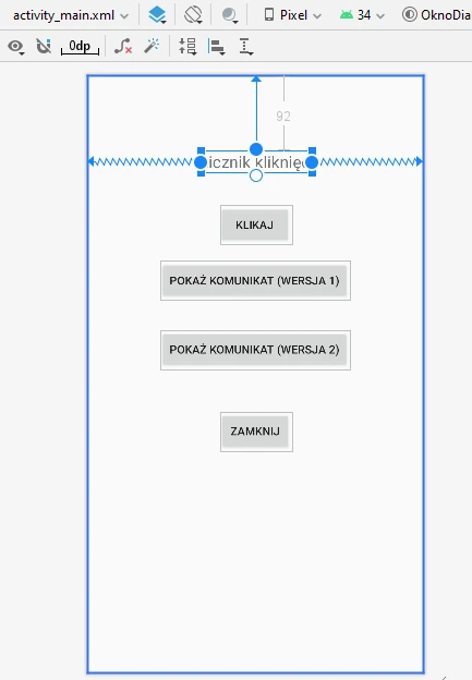 układ okna niestandardowe okno dialogowe Kotlin Android Studio