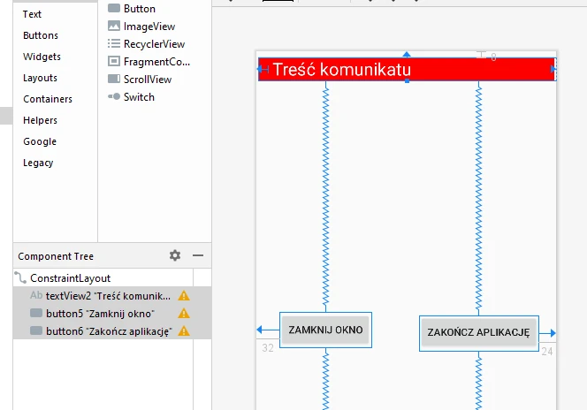 ukjład kształt ramki okno dialogowe Kotlin Android Studio