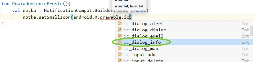Android Studio ikona powiadomienia