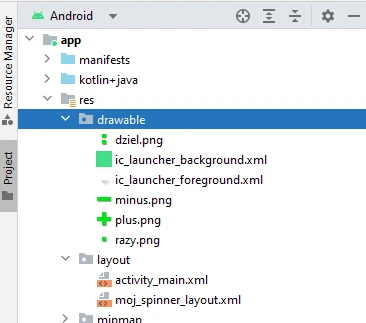 niestandardowy Spinner Kotlin Android Studio