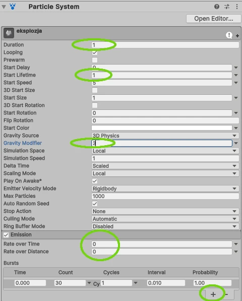 Emission/ Bursts Particle System Unity