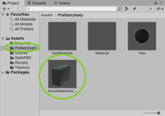 prefabrykat skrzyni 3D Unity