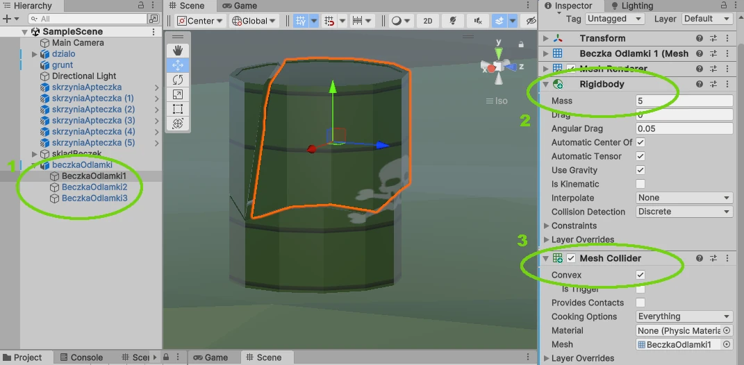 Mesh Collider siatka beczki Unity