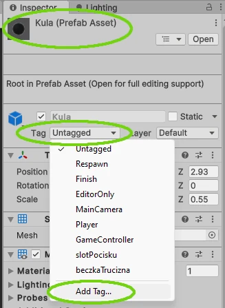 tagi w Unity