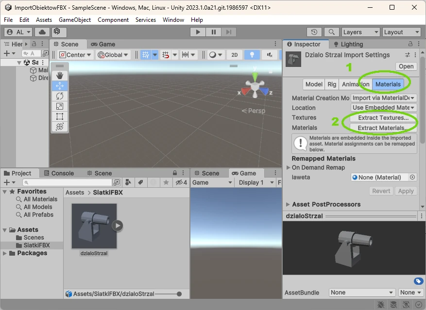 inspektor importu fbx do Unity