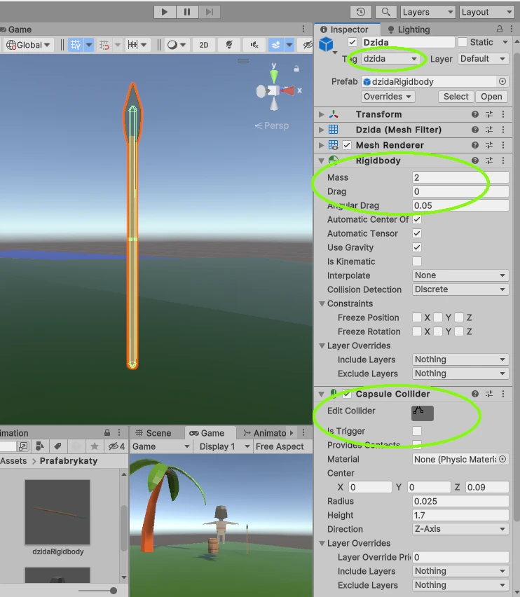 Rigidbody i Capsule Collider Unity