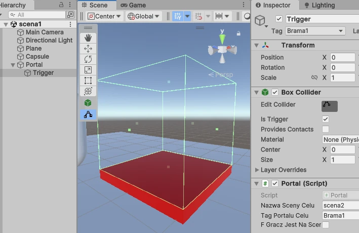 portal zmainy sceny Unity