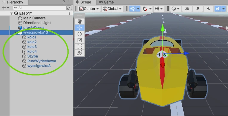 hierarchia obiektów sceny Unity