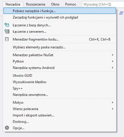 Visual Studio dodanie do Unity