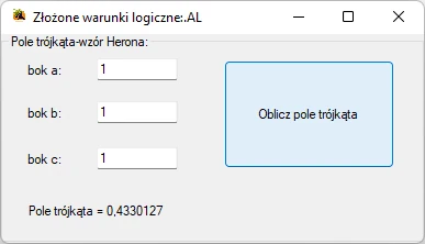 aplikacja licząca pole trójkąta Visual studio C#