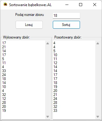 aplikacja sortowanie bąbelkowe, Visual studio C#