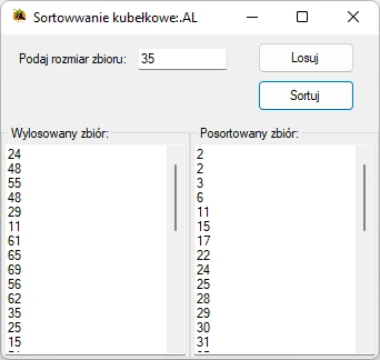 aplikacja wykorzystująca sortowanie kubełkowe Visual studio C#