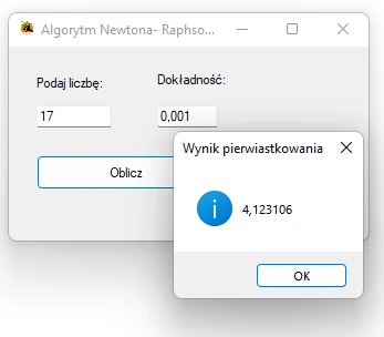 aplikacja wykorzystująca algorytm pierwiastkowania Visual studio C#