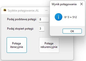 aplikacja wykorzystująca algorytm szybkiego potęgowania Visual studio C#