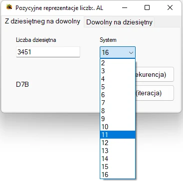 Zamiana z systemu dziesiętnego na dowolny