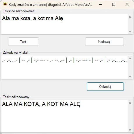 aplikacja desktopowa wykorzystująca algorytm kodowania alfabetem Morse'a. Visual studio C#