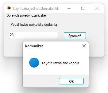 aplikacja badająca doskonałość liczb, Visual studio C#