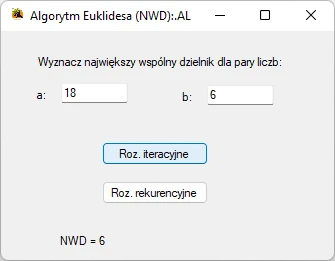 aplikacja wyznaczająca największy wspólny dzielnik NWD algorytmem Euklidesa. Visual studio C#