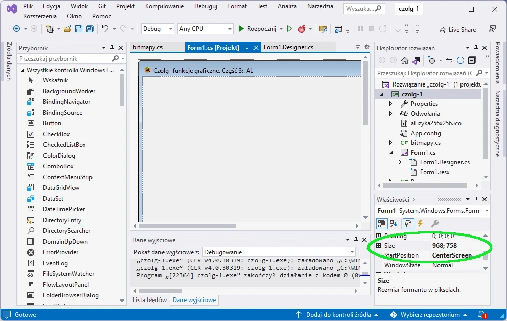 rozmiar okna formatki Visual studio C#