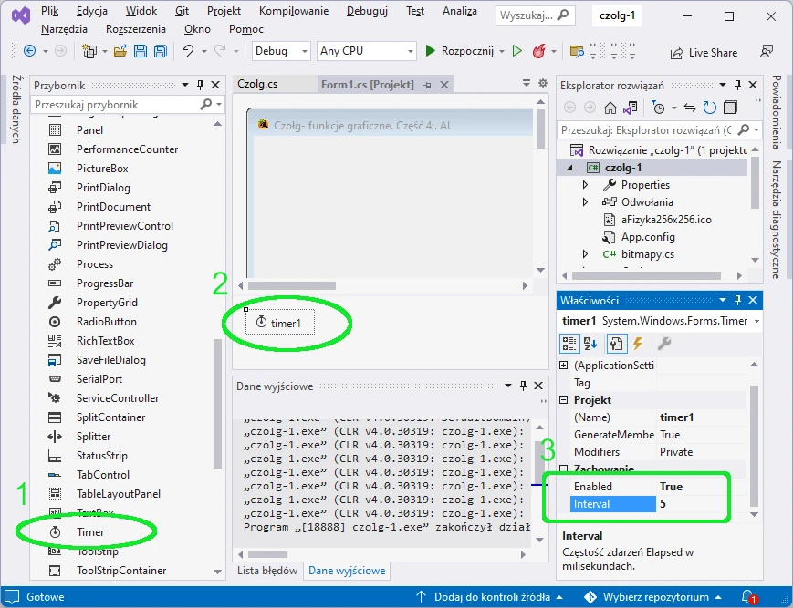 zegar gry 2D Visual studio C#