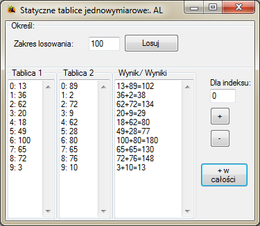 statyczne tablice jednowymiarowe visual studio c#