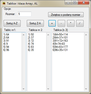 Tablice dynamiczne i klasa Array. Visual Studio C#