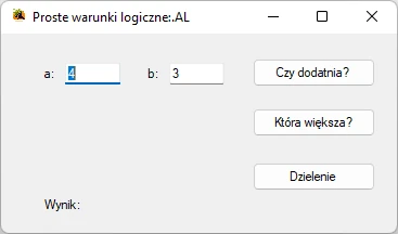 aplikacji wykorzystującej proste warunki logiczne Visual studio C#