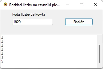 aplikacja wyznaczająca rozkład liczby na czynniki pierwsze