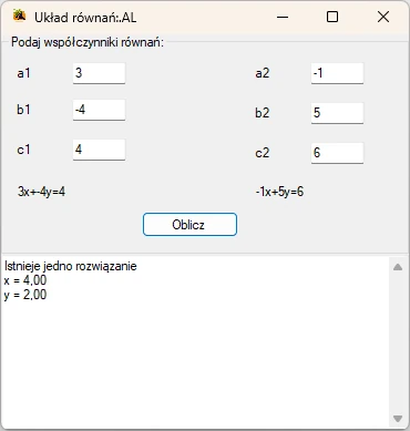 aplikacja rozwiązujac aukład równań Visual Studio C#