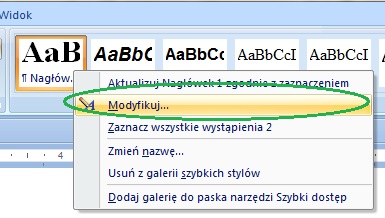 przez zmianę parametrów formatowania tekstu i nazwę stylu