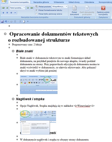 przykład widoku konspektu