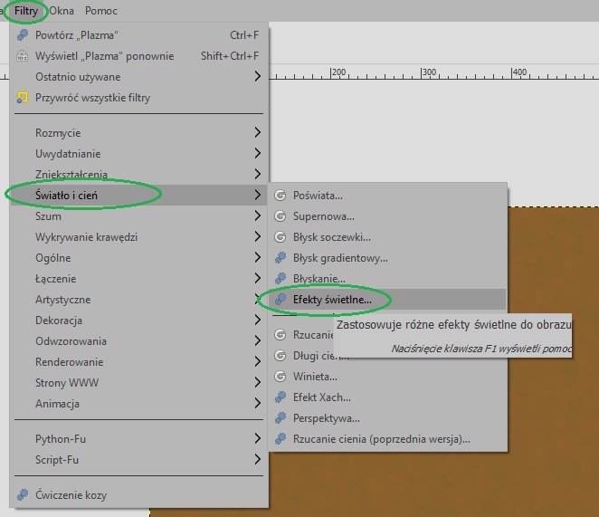 Filtr/ Światło i cień/ Efekty świetlne GIMP