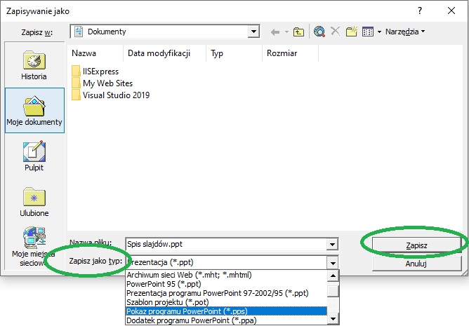 format zapisu prezentacji
