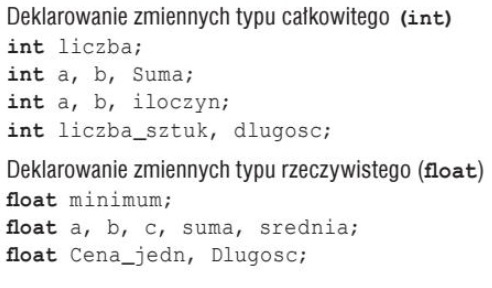 przykład deklarowania zmiennych c++